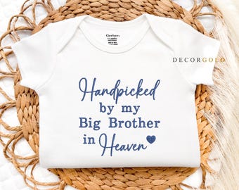 Embroidered Handpicked by My Big Brother In Heaven Onesie® Baby Pregnancy Announcement, Rainbow Baby Onesie® Baby Shower Gift, Miracle