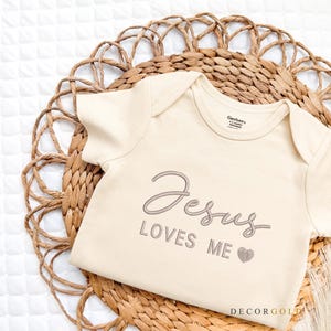 Embroidered Jesus Loves Me Baby Onesie® Christian Baby Pregnancy Announcement, Christian Baby Bodysuit, Faith Christian Baby Shower Gift