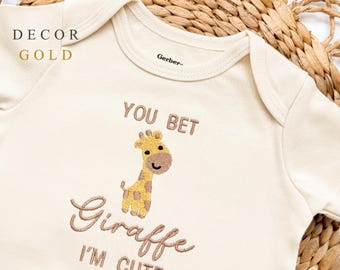 Embroidered You Bet Giraffe I'm Cute Baby Onesie® Baby Pregnancy Announcement to husband, Funny Baby Onesie®, Giraffe Onesie®,