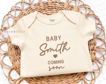 Embroidered Custom Last Name Onesie® Coming Soon Personalized Baby Pregnancy Announcement Onesies®, Custom Baby Name Onesie®