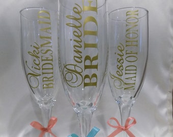Personalized Champage Flutes, Bridal party glasses, Wedding, flute, Personalized, wedding gift,Bachelorette Party, Will You Be My, Rose Gold
