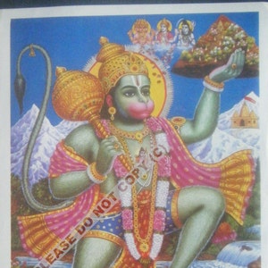 Monkey God Hanuman Lanka Dahan Original Vintage Mythological Print Old Religious Hindu God Litho Print 1900s 9x6 Inches Art Print #2045
