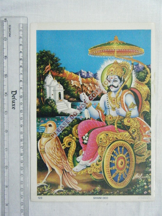 Shani Dev God Original Vintage Indian Mythological Print Old Etsy