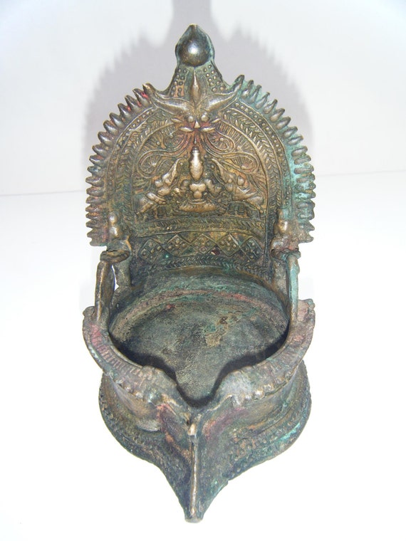 Vintage Old Brass Oil Lamp Goddess Laxmi Original Temple Lamp Etsy