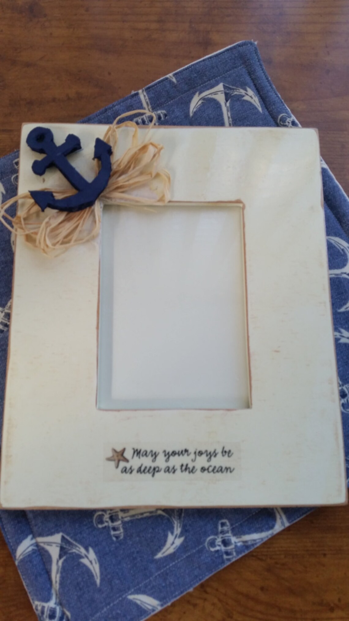 Nautical Custom Picture Frame Anchor Raffia Sand Wood Etsy