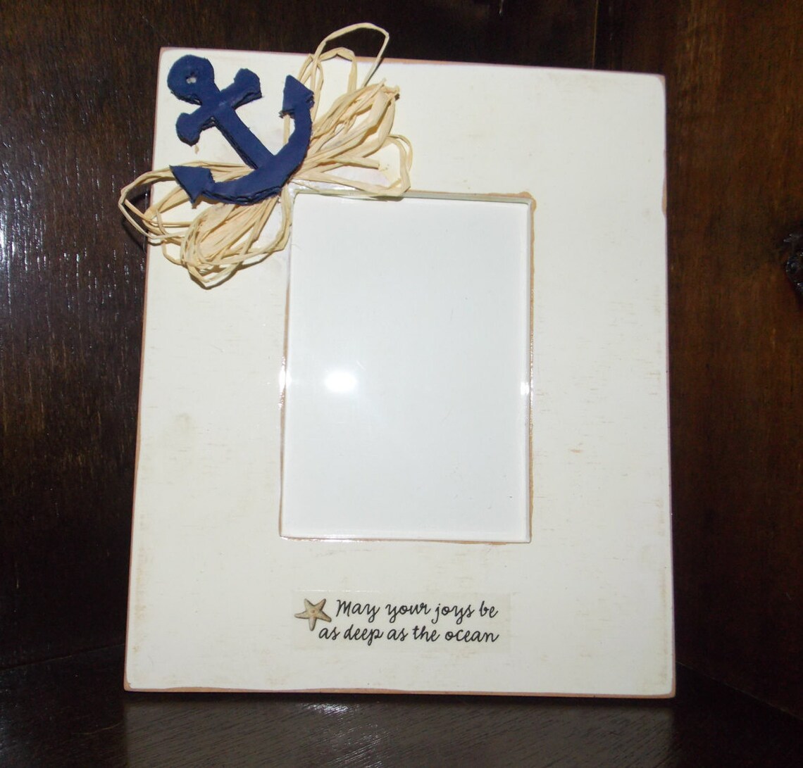 Nautical Custom Picture Frame Anchor Raffia Sand Wood Etsy
