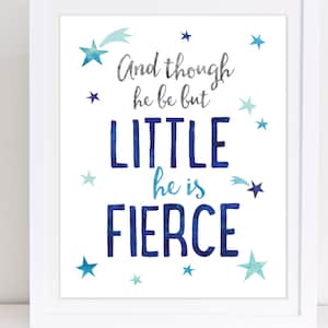 Boys Nursery Art Print: Navy Gray Turquoise, Fierce Quote (Digital Download)