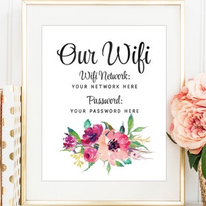 WiFi Password Sign, Personalized Network Sign for Guests, Vacation Rental Sign, Our Wifi Sign for Home or Office