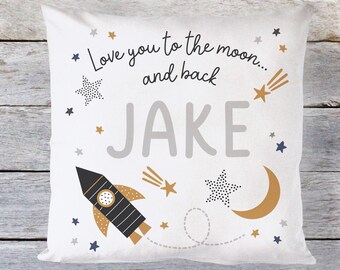 Name Pillow, Personalized Pillow Boy, Moon and Stars Pillow, Baby Pillow for Nursery, Birth Announcement Pillow Boy, Outer Space Nursery