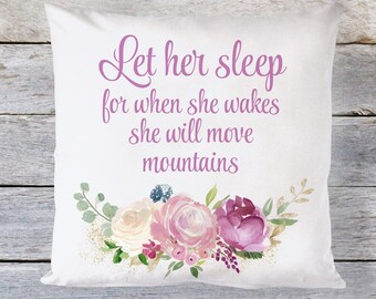 Purple Floral Nursery Pillow: "Move Mountains" Baby Girl Gift