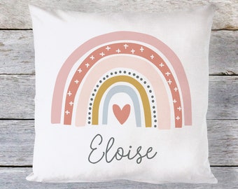 Rainbow Pillow, Personalized Rainbow Pillow, Kids Name Pillow, Custom Nursery Pillow, Baby Shower Gift for Girl, Blush Pink Nursery Decor