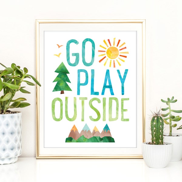 Go Play Outside, Playroom Poster, Adventure Wall Art, Cabin Decor, Boys Room Print, Playroom Wall Art, Mountain Wall Art, Playroom Print