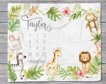 Personalized Jungle Milestone Blanket: Safari Nursery Decor