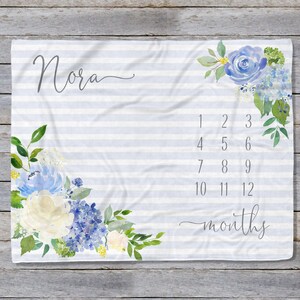 Personalized Baby Girl Milestone Blanket: Hydrangea Floral Month Tracker