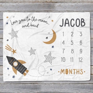 Personalized Milestone Blanket, Gender Neutral Baby Blanket, Baby Milestone Blanket Boy, I Love You to the Moon and Back Baby Blanket