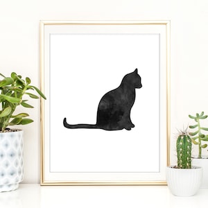 Cat Wall Art, Cat Print, Cat PRINTABLE, Black Cat, Watercolor Cat, Gift for Cat Lover, Halloween Decor, Cat Mom Gift, Animal Wall Art