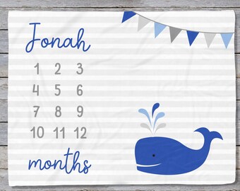 Milestone Blanket Boy, Whale Baby Blanket, Nautical Baby Blanket, Gift for Baby Boy, Whale Shower Gift Boy, Baby Swaddle Blanket Boy