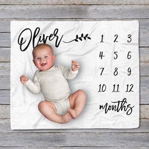 Personalized Baby Milestone Blanket: Modern Black and White Monthly Photo Prop