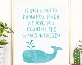 Lámina de decoración de ballenas para habitación infantil: Arte náutico (descarga digital)