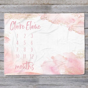 Pink Milestone Blanket, Modern Baby Blanket, Milestone Blanket Girl, Personalized Baby Blanket Girl, Blush Pink Blanket