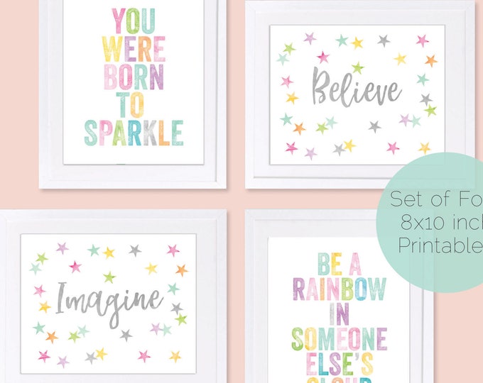 Rainbow Wall Art Girls Gallery Wall Girls Nursery Quotes Girls Room Decor Playroom Wall Art Girls Nursery Art Set of 4 Prints