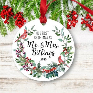 Personalized First Christmas Married Ornament: Newlywed Gift