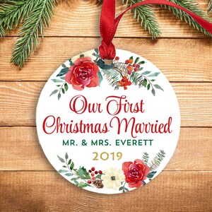 Personalized First Christmas Married Ornament: Newlywed Gift