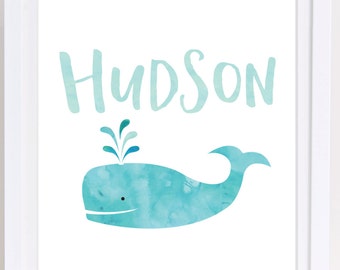 Personalized Whale Nursery Print: Nautical Boys Wall Art, Custom Name