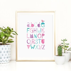 Alphabet Poster, ABC WAll Art, Alphabet Art, ABC Nursery Decor, Pink and Purple Nursery, PRINTABLE Alphabet, Classroom Poster, Girls Nursery