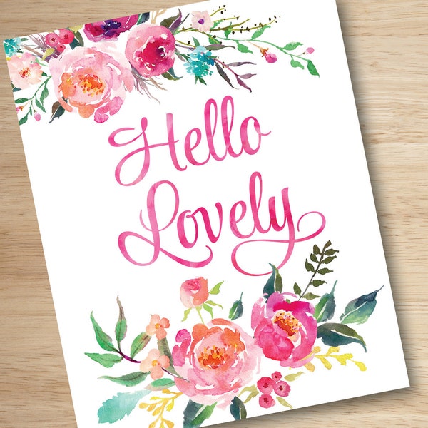 Hello Lovely Printable, Décor de dressing, Art mural de crèche pour filles, Enseigne de douche de bébé, Crèche imprimable, Art mural pour filles, Art de salle de bain pour filles