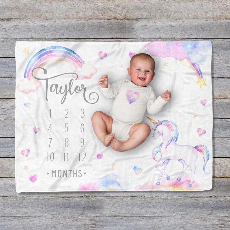 Monthly Blanket Unicorn Baby Blanket Baby Milestone Blanket Etsy
