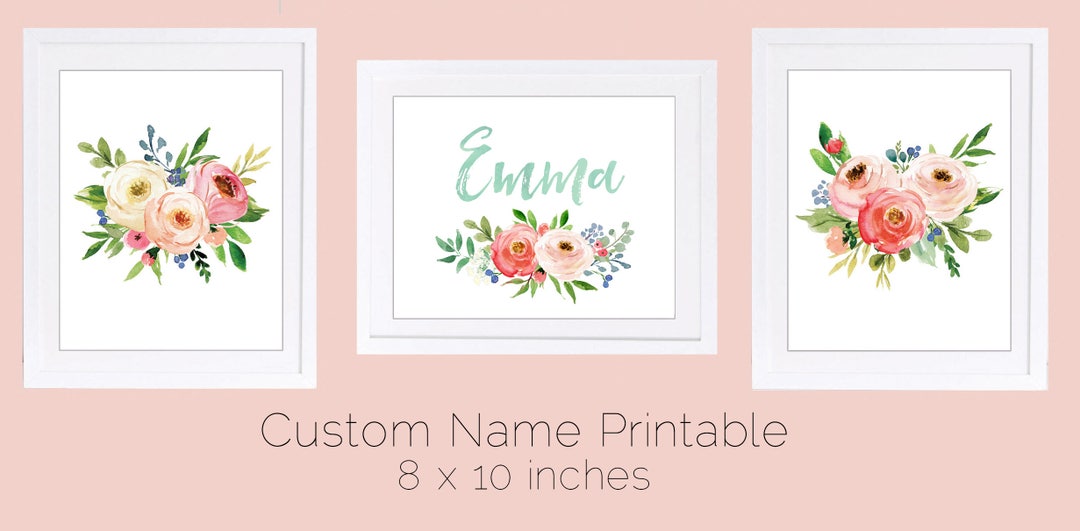 Set of 3 Custom Kids Name Print with Baby Name Print and Floral Art Wa –  DiviArts Studio
