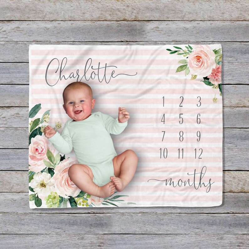 Girl Milestone Baby Blanket Personalized Monthly Blanket Blush Etsy