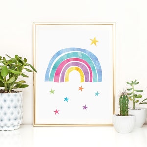 Rainbow Wall Art, Rainbow Print, Kids Poster, Rainbow Nursery, Watercolor Rainbow, Printable Rainbow Wall Art, Girls Room Wall Art