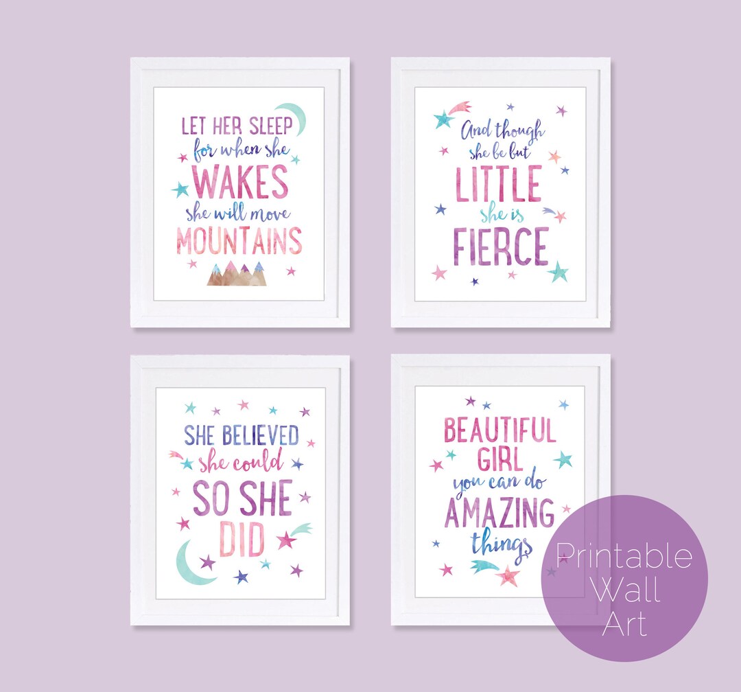 Girls Wall Art, Printable Nursery Art, Set of 4 Prints, Girl Power, Let ...