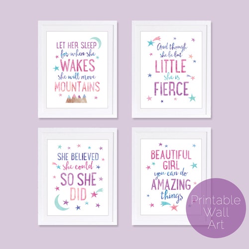 Girls Wall Art Printable Nursery Art Set of 4 Prints Girl Etsy