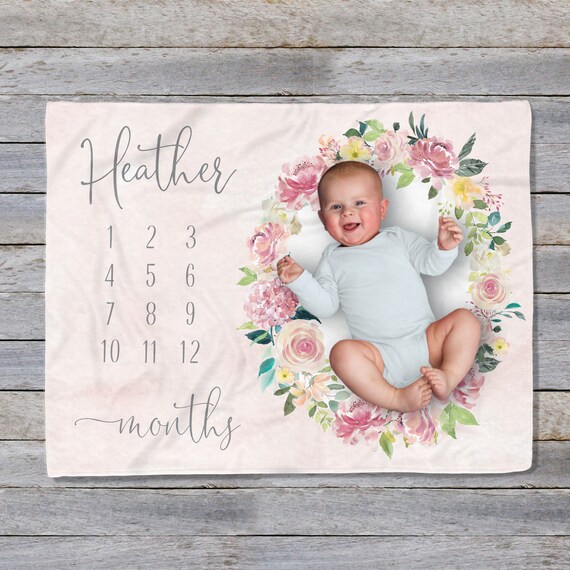 Floral Milestone Blanket Blush Pink Milestone Blanket Girl Blush Pink Blanket Personalized Baby Blanket Baby Girl Gift Etsy