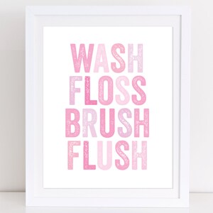 Kids Bathroom Print, Printable Wall Art, Wash Floss Brush Flush, Girls ...