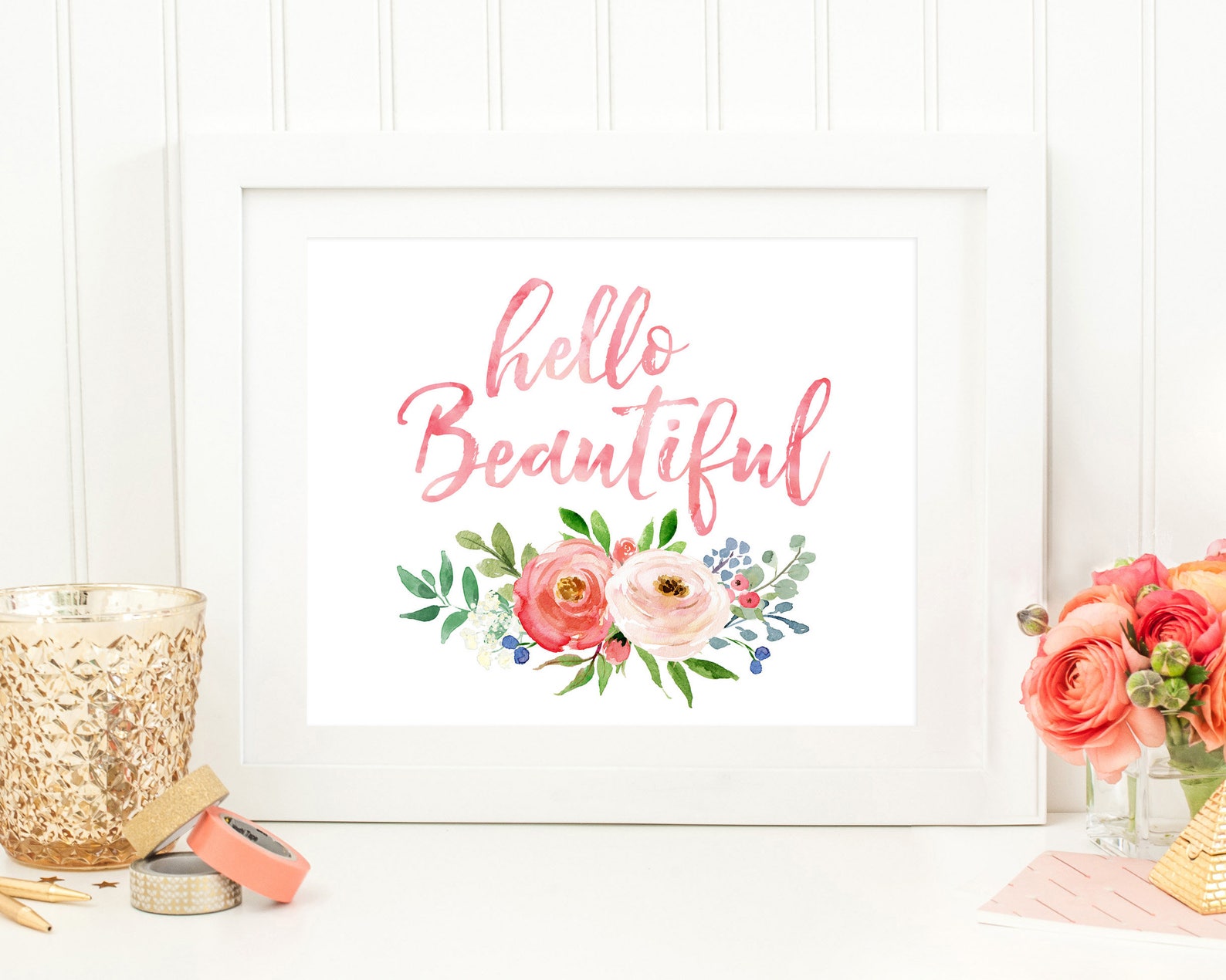 Hello Beautiful Wall Art Girls Nursery Wall Art Pink Nursery Etsy