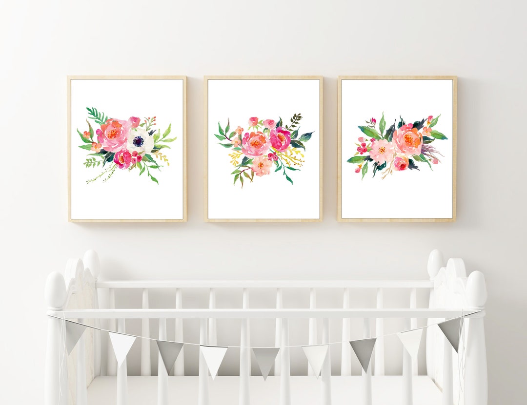 Floral Nursery Prints Set: Boho Pink Peony Watercolor Art - Etsy