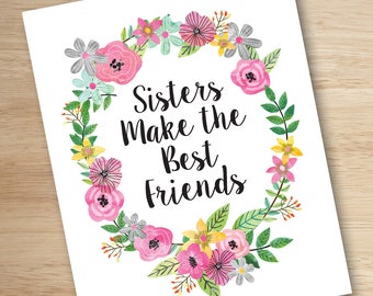 Sisters Watercolor Floral Print: Nursery Wall Art (Digital Download)