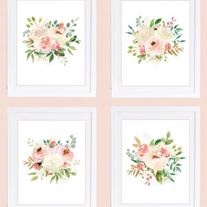 Watercolor Floral Prints Set: Blush Pink Nursery Decor (Digital Download)