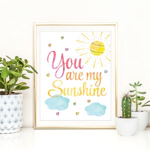 You Are My Sunshine, Nursery Printable, Playroom Wall Art, Sun and Clouds, Nursery Wall Art, Kids Bathroom Art, Kids Room Wall Art