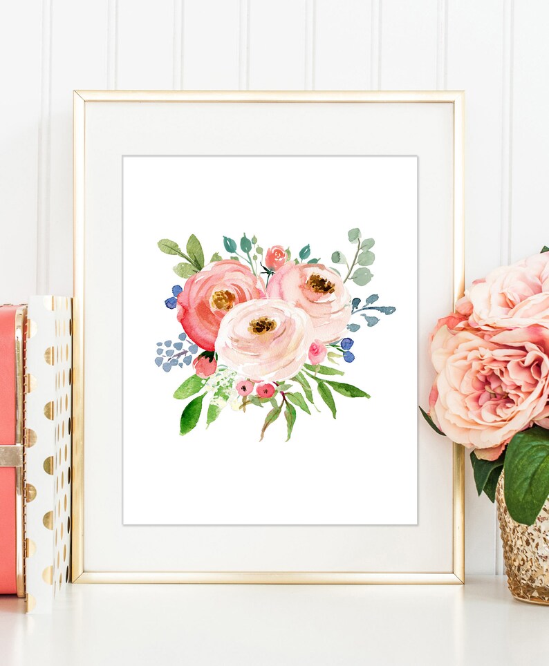 Pink Floral Wall Art Floral Watercolor Wall Art Pink Gallery Etsy