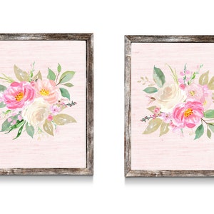 Floral Watercolor Print Set: Pink Roses, Nursery Art (Digital Download)