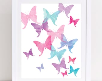 Butterfly Art, Pink and Purple, Butterfly Wall Art, Watercolor Nursery Art, Girls Room Decor, Girls Nursery Art, Kids Art, Butterfly Nursery