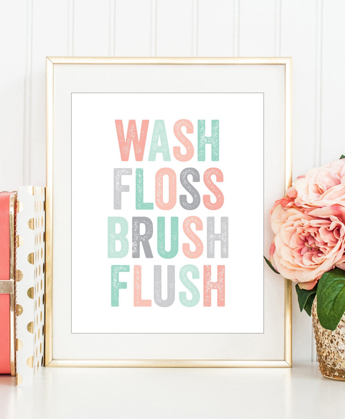 Set of 2 Prints Bathroom PRINTABLES Wash Floss Brush Flush - Etsy
