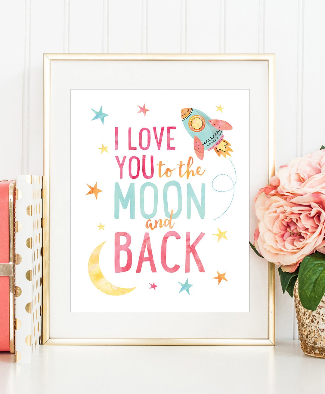 Love You to the Moon and Back Wall Art, Nursery Wall Art, Outer Space Wall Art, Kids Room Art