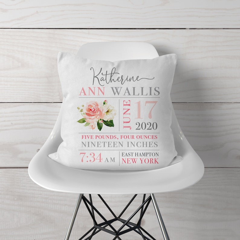 Birth Stats Pillow for Girl Birth Announcement Pillow Etsy
