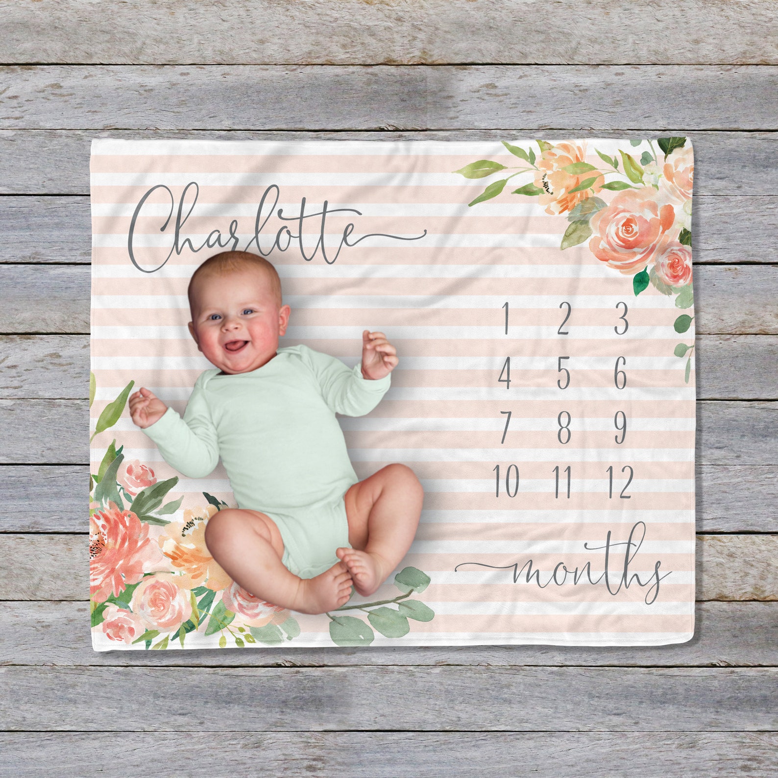 Floral Milestone Blanket Personalized Baby Blanket Girl Etsy